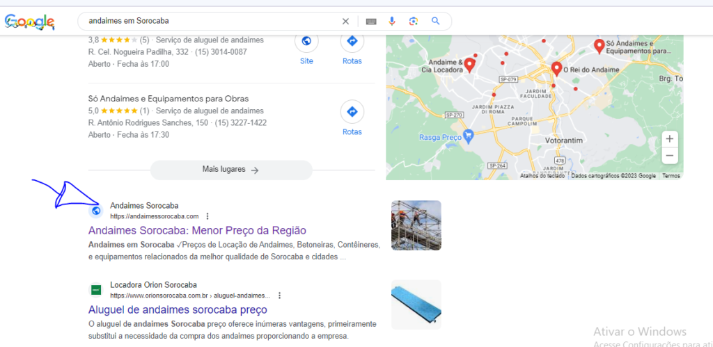 Site na primeira posição do Google Sorocaba do ramo de Andaimes